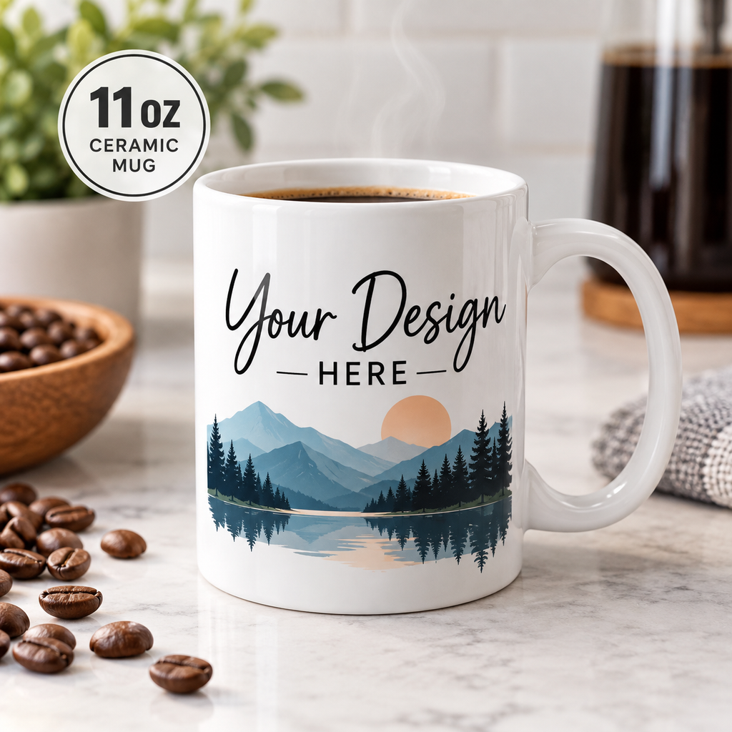 Personalized 11 oz Ceramic Coffee Mug – Custom Photo, Logo or Text