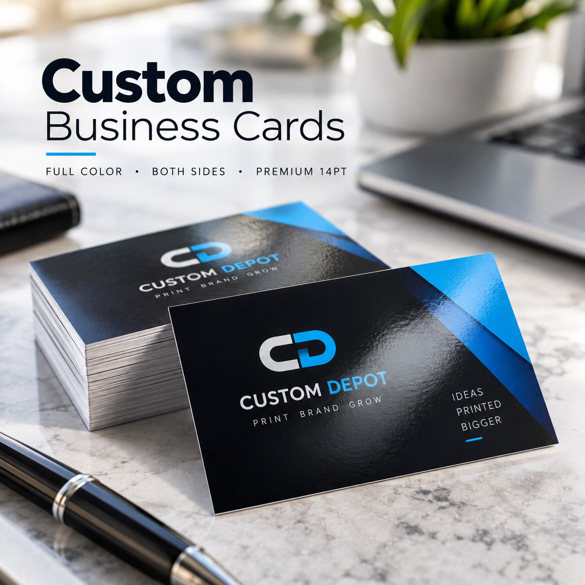 Custom Business Cards – 14pt Premium Cardstock | Full Color, Double-Sided UV Gloss Printing