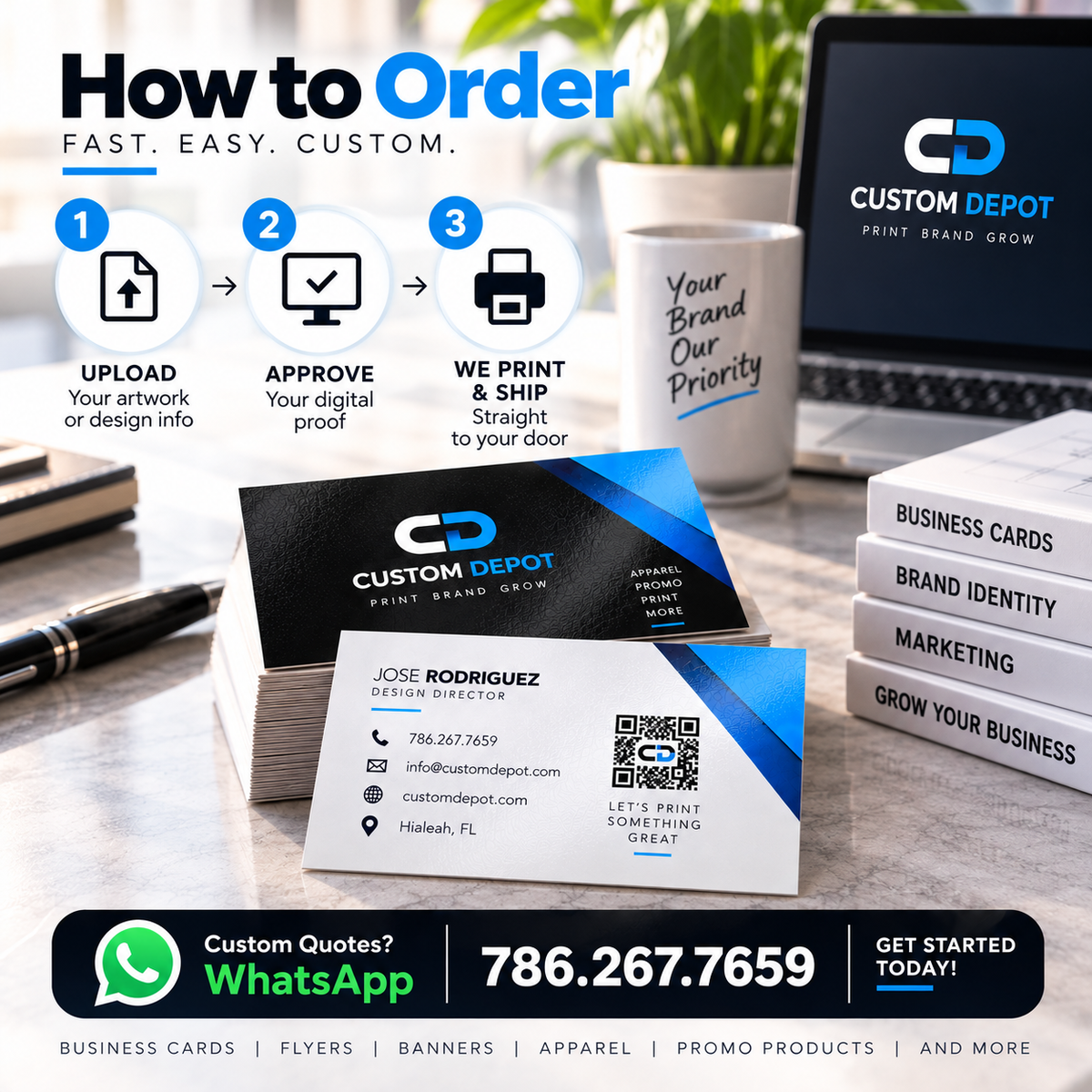 Custom Business Cards – 14pt Premium Cardstock | Full Color, Double-Sided UV Gloss Printing