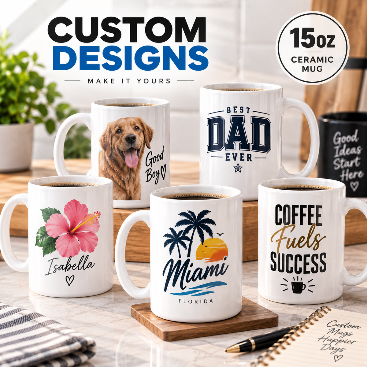 Personalized 15 oz Ceramic Coffee Mug – Custom Photo, Logo or Text