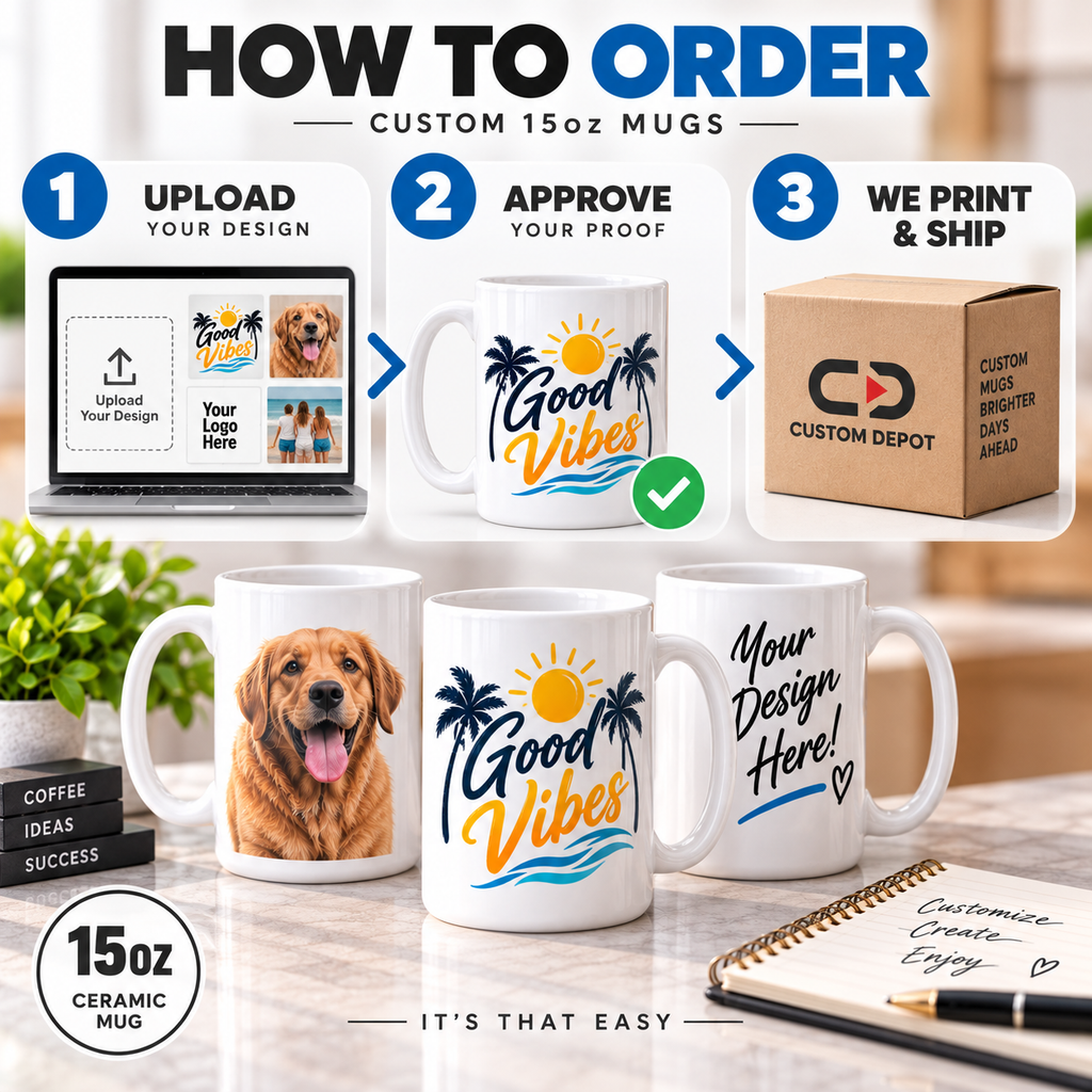 Personalized 15 oz Ceramic Coffee Mug – Custom Photo, Logo or Text
