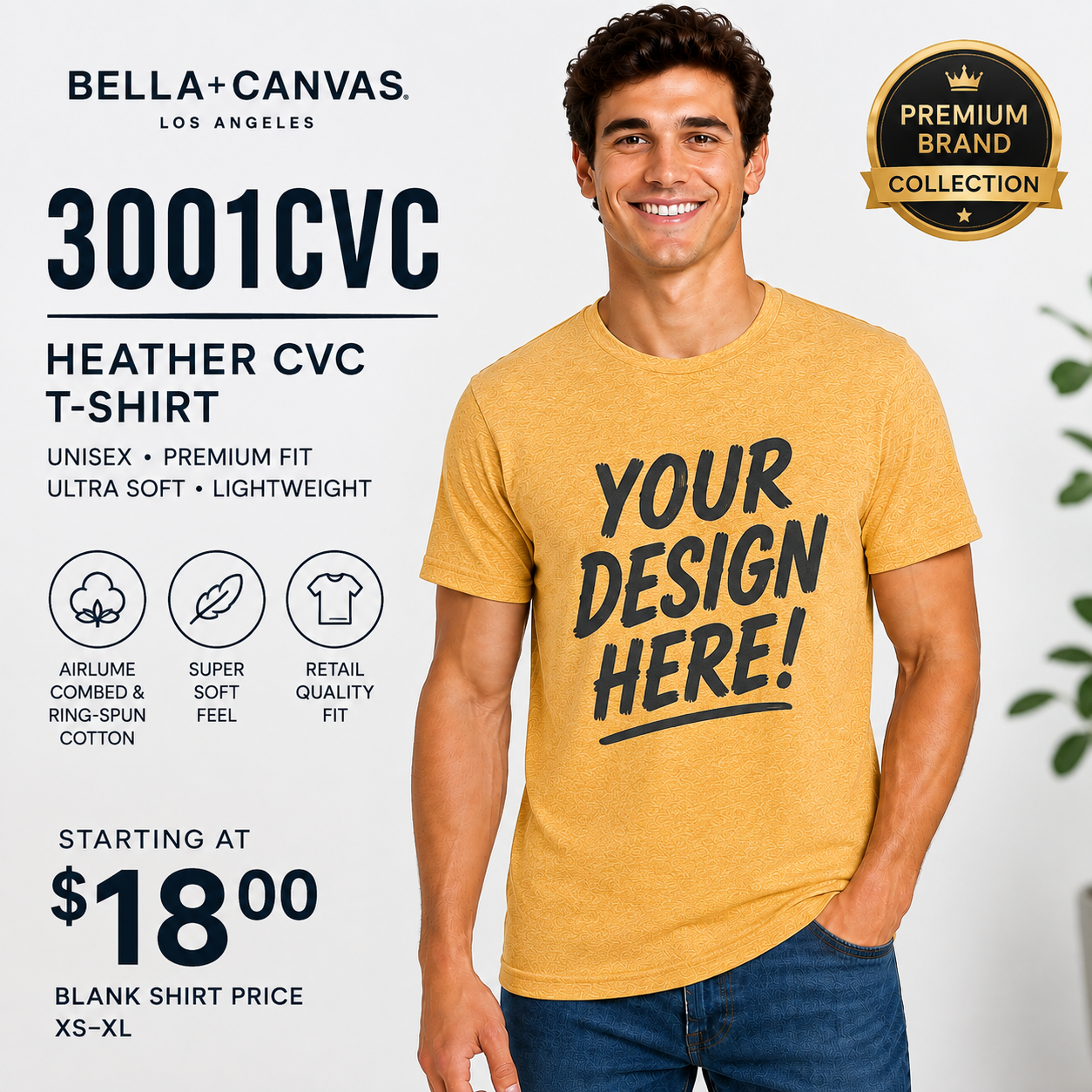 Bella + Canvas Adult Unisex Short Sleeve Heather CVC Tee (3001CVC)