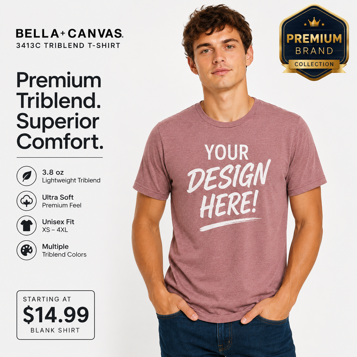 Custom Bella + Canvas Adult Unisex  Tri-Blend T-Shirt | Premium Soft  Tee (3413)