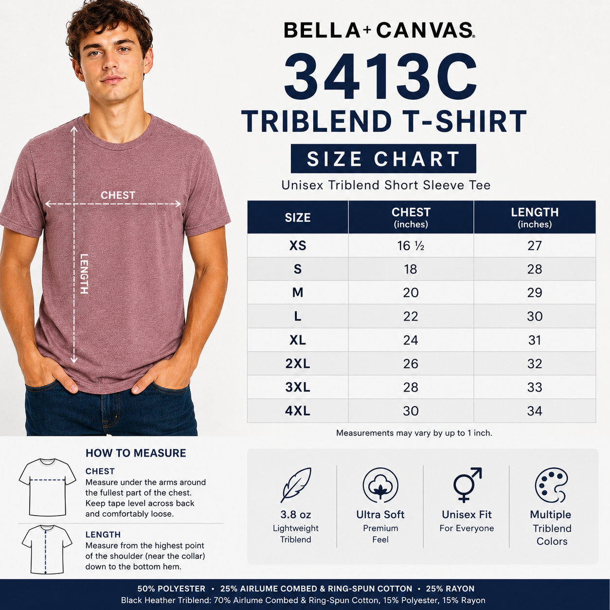 Custom Bella + Canvas Adult Unisex  Tri-Blend T-Shirt | Premium Soft  Tee (3413)