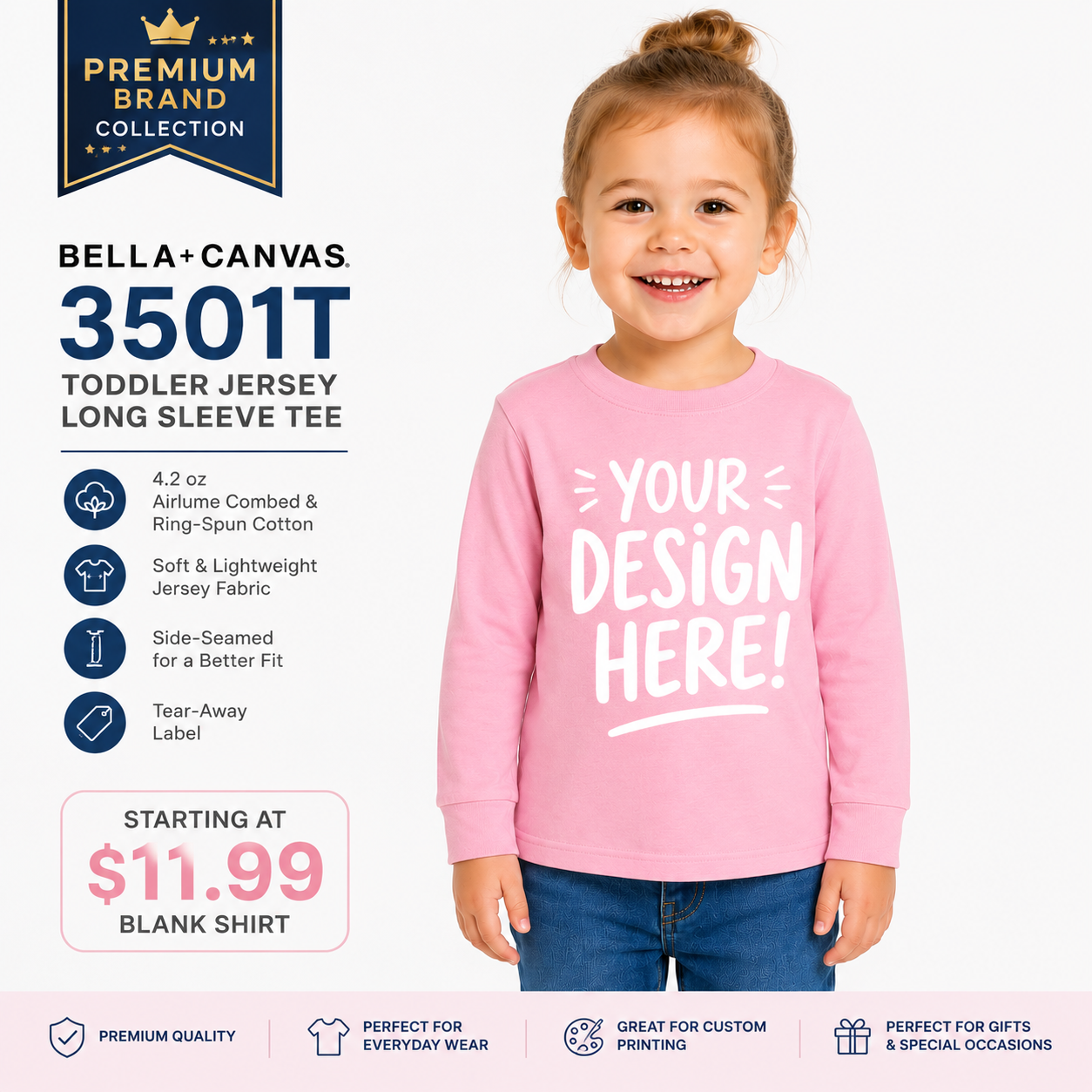 Bella+Canvas Toddler Jersey Long Sleeve Tee (3501T)