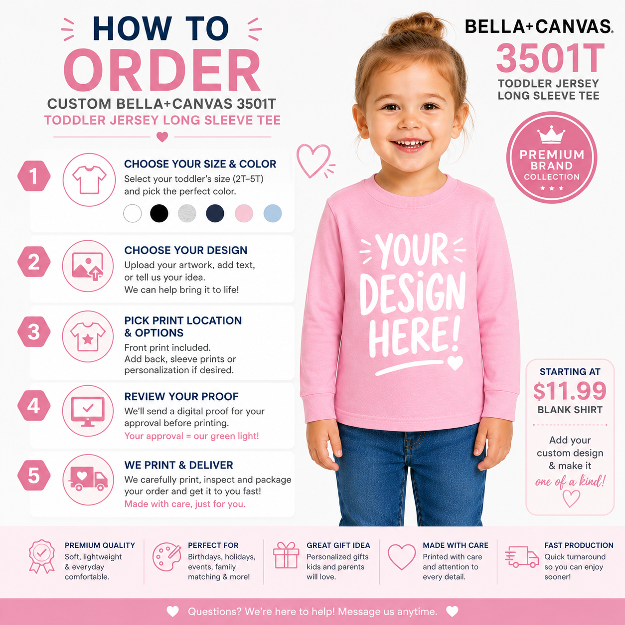 Bella+Canvas Toddler Jersey Long Sleeve Tee (3501T)