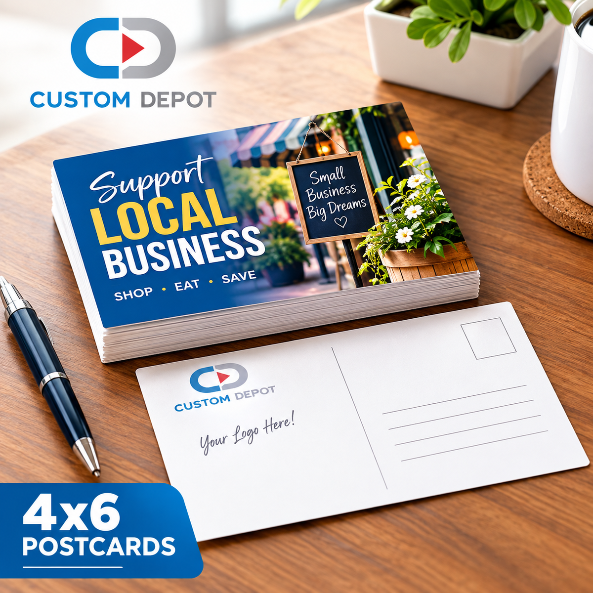Custom 4" × 6" Postcard Printing – Full Color Business Marketing & Promotional Postcards | 14pt Cardstock