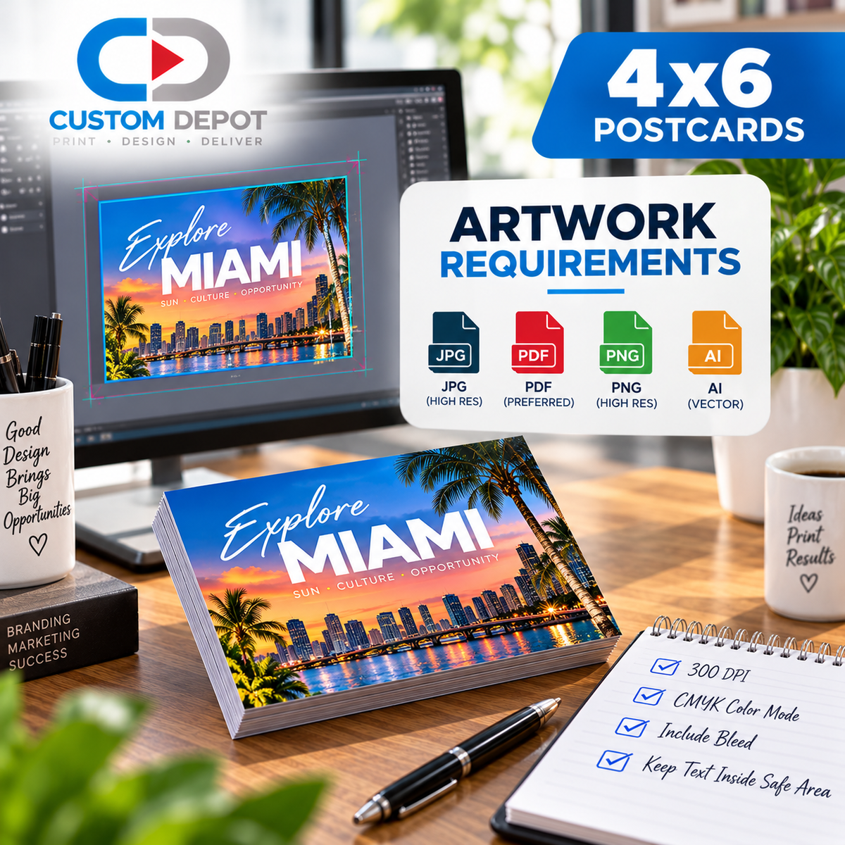 Custom 4" × 6" Postcard Printing – Full Color Business Marketing & Promotional Postcards | 14pt Cardstock