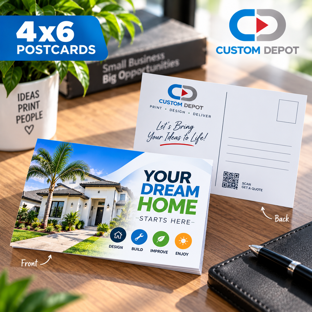 Custom 4" × 6" Postcard Printing – Full Color Business Marketing & Promotional Postcards | 14pt Cardstock