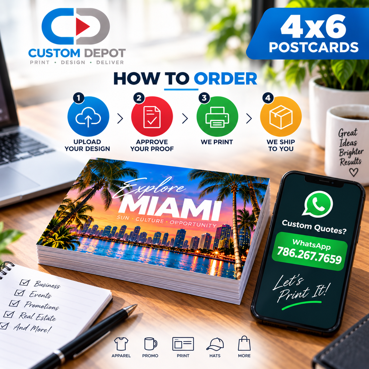 Custom 4" × 6" Postcard Printing – Full Color Business Marketing & Promotional Postcards | 14pt Cardstock