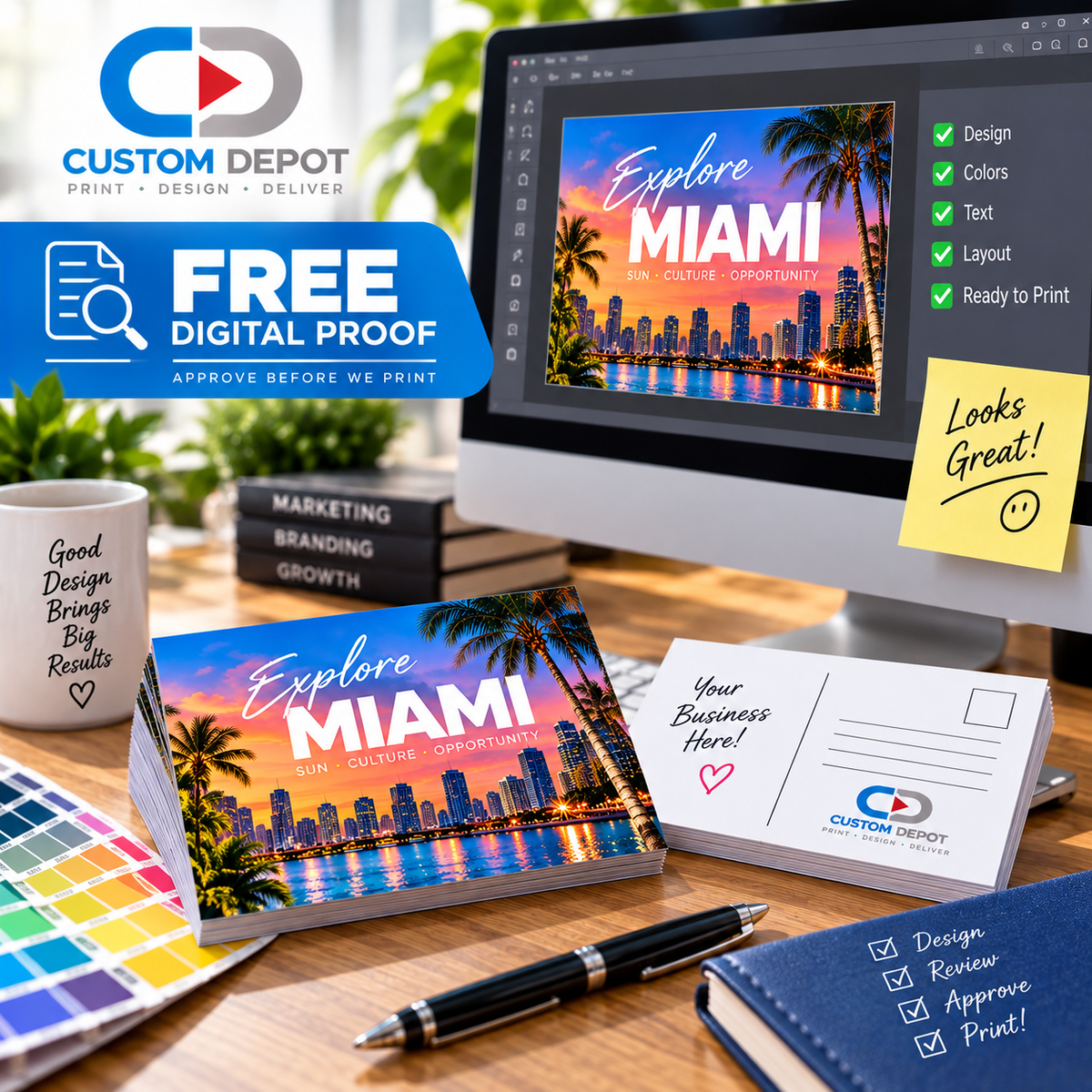 Custom 4" × 6" Postcard Printing – Full Color Business Marketing & Promotional Postcards | 14pt Cardstock