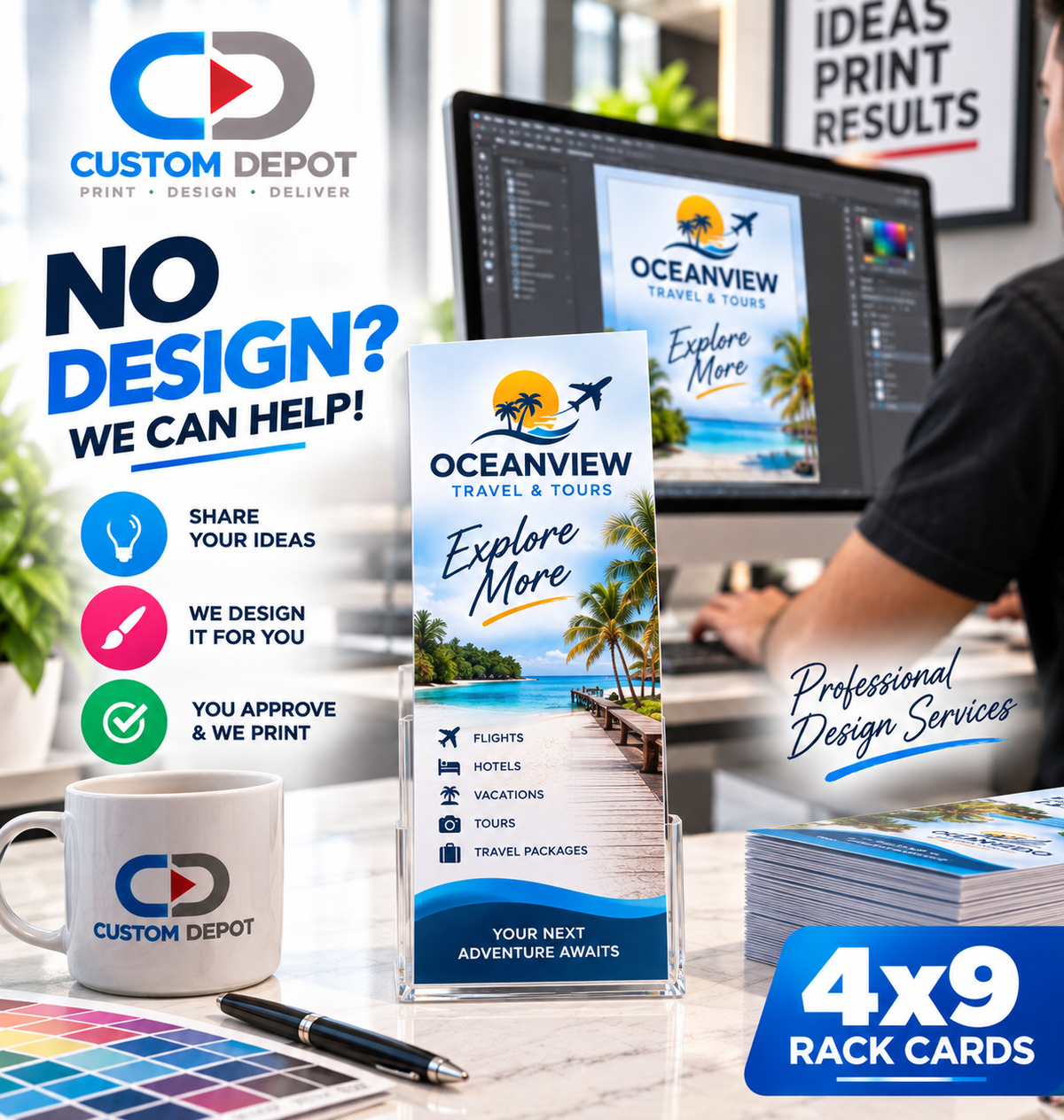 Custom 4" × 9" Rack Card Printing – Full Color Business Marketing Cards | Premium 14pt Cardstock