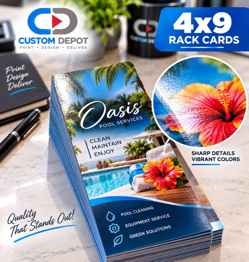 Custom 4" × 9" Rack Card Printing – Full Color Business Marketing Cards | Premium 14pt Cardstock