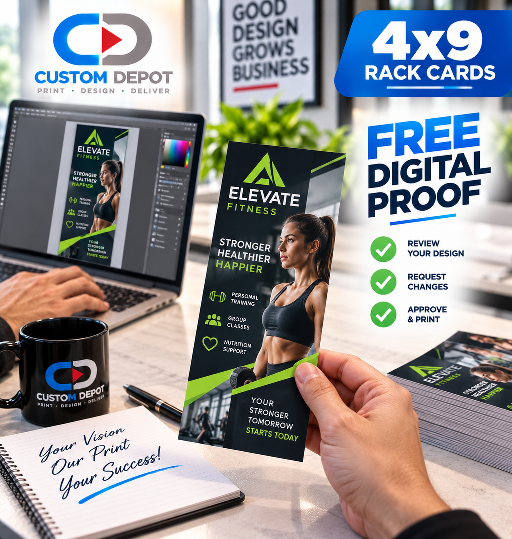 Custom 4" × 9" Rack Card Printing – Full Color Business Marketing Cards | Premium 14pt Cardstock