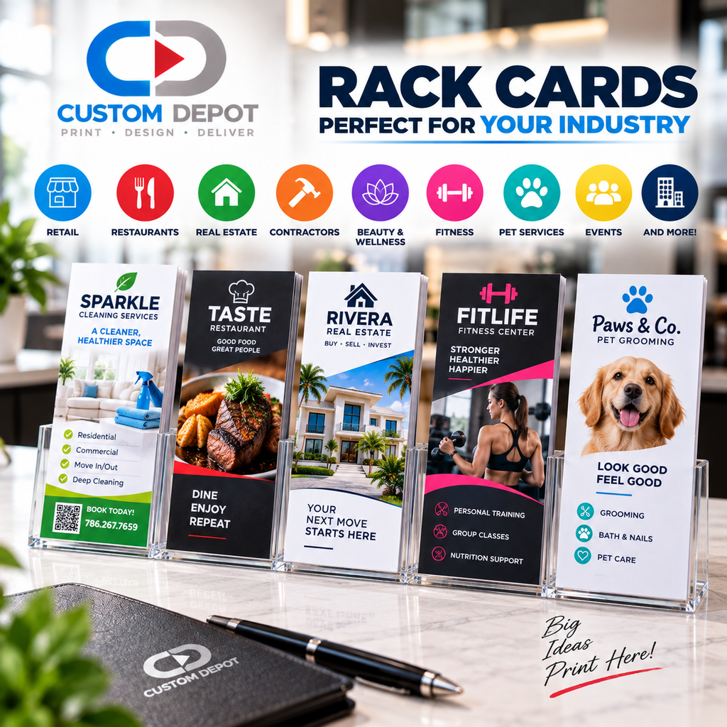 Custom 4" × 9" Rack Card Printing – Full Color Business Marketing Cards | Premium 14pt Cardstock