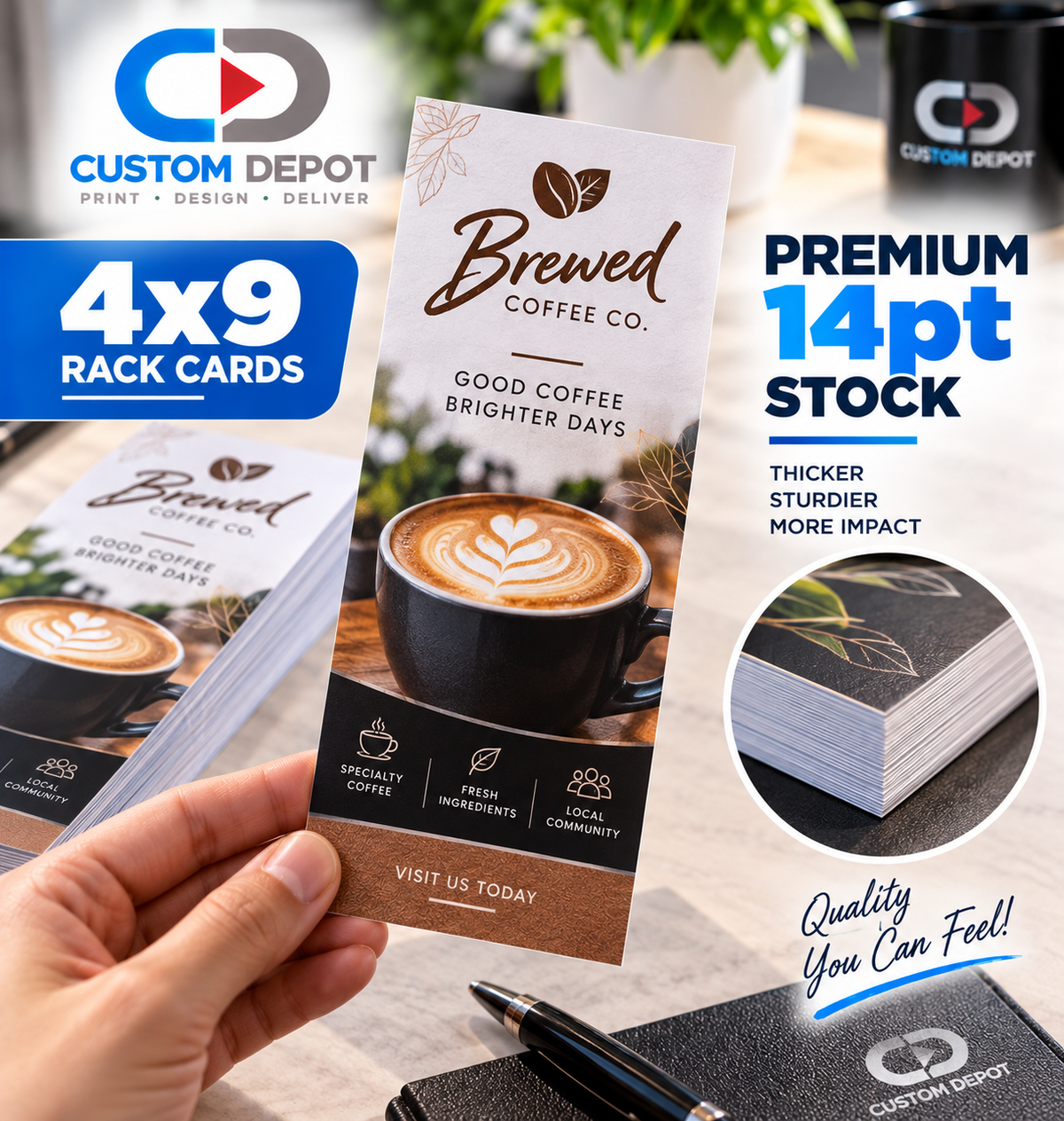 Custom 4" × 9" Rack Card Printing – Full Color Business Marketing Cards | Premium 14pt Cardstock