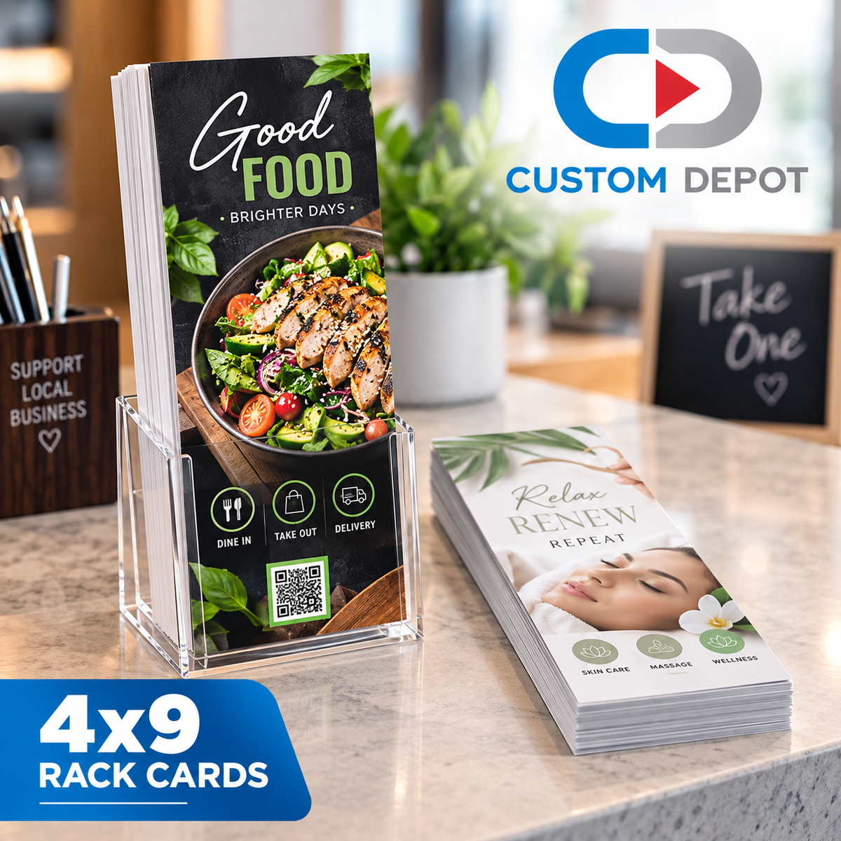 Custom 4" × 9" Rack Card Printing – Full Color Business Marketing Cards | Premium 14pt Cardstock
