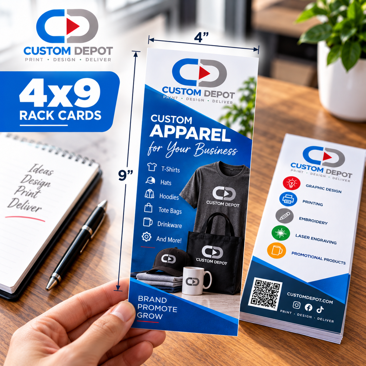 Custom 4" × 9" Rack Card Printing – Full Color Business Marketing Cards | Premium 14pt Cardstock