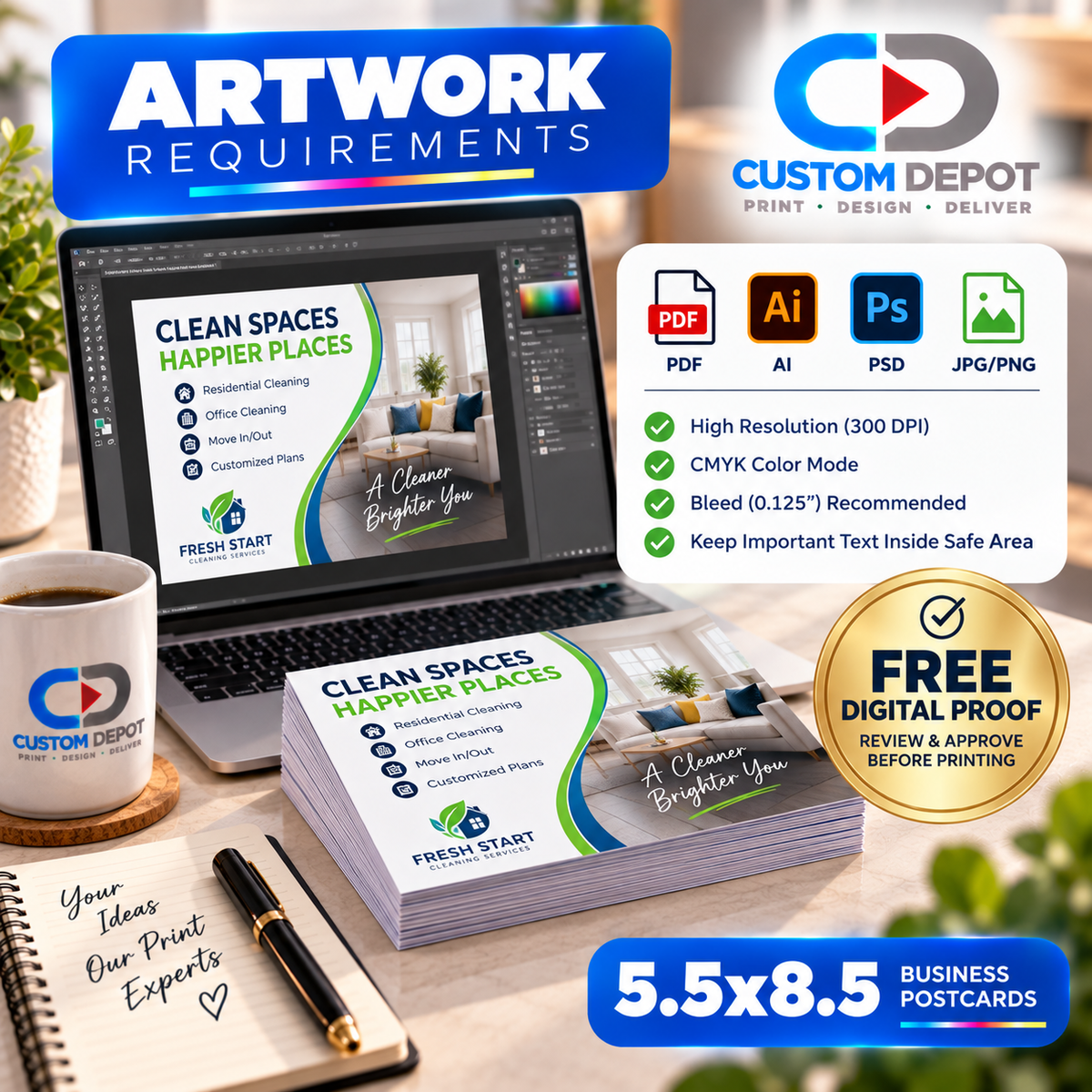 Custom 5.5" × 8.5" Business Postcards – Full Color Marketing & Promotional Printing | Premium 14pt Coated Cardstock