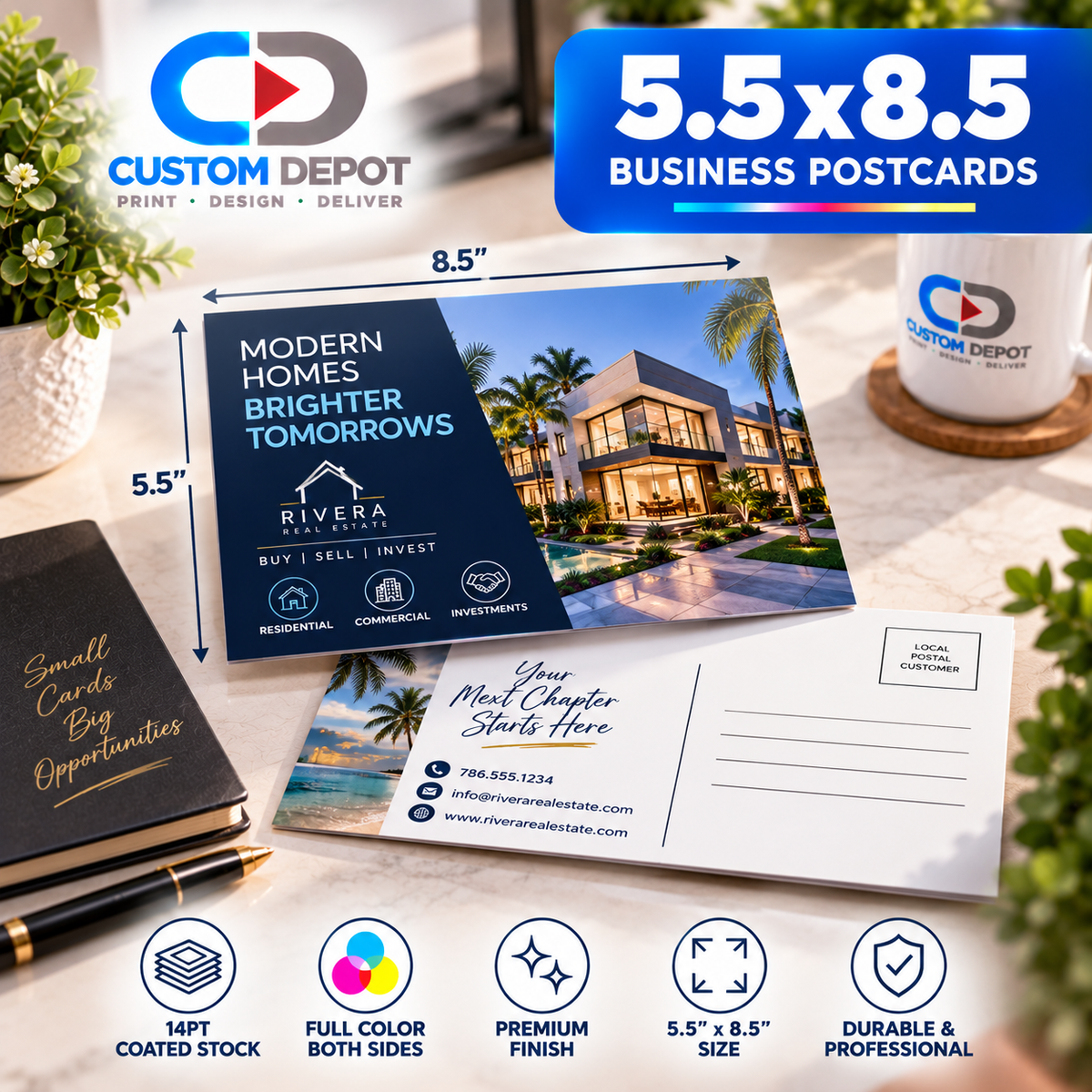 Custom 5.5" × 8.5" Business Postcards – Full Color Marketing & Promotional Printing | Premium 14pt Coated Cardstock
