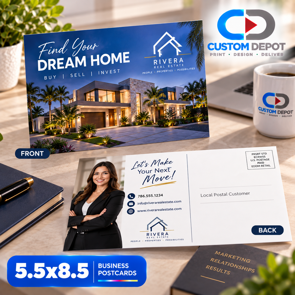 Custom 5.5" × 8.5" Business Postcards – Full Color Marketing & Promotional Printing | Premium 14pt Coated Cardstock