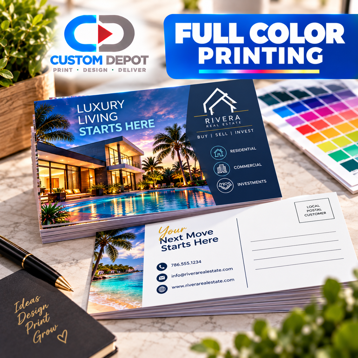 Custom 5.5" × 8.5" Business Postcards – Full Color Marketing & Promotional Printing | Premium 14pt Coated Cardstock