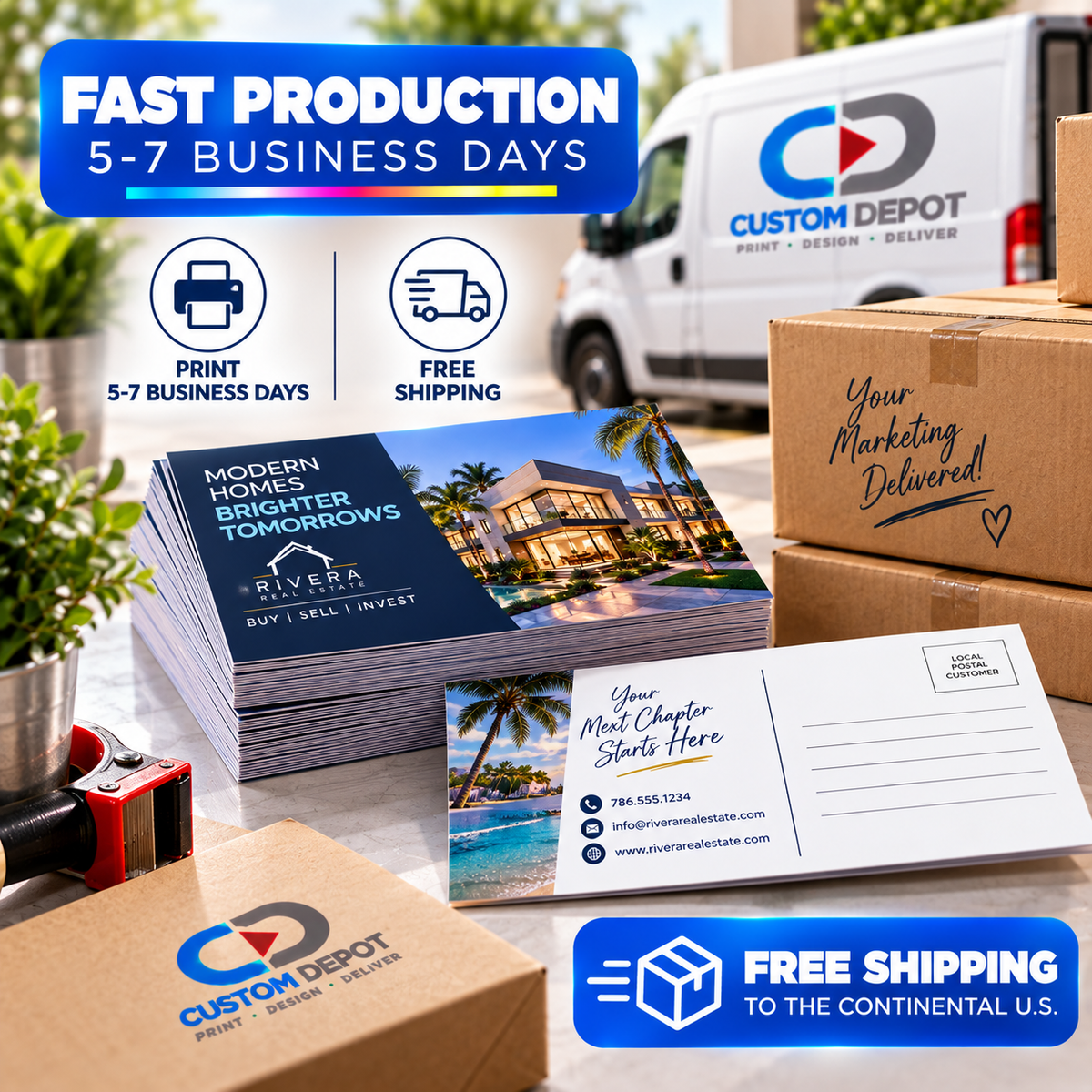 Custom 5.5" × 8.5" Business Postcards – Full Color Marketing & Promotional Printing | Premium 14pt Coated Cardstock