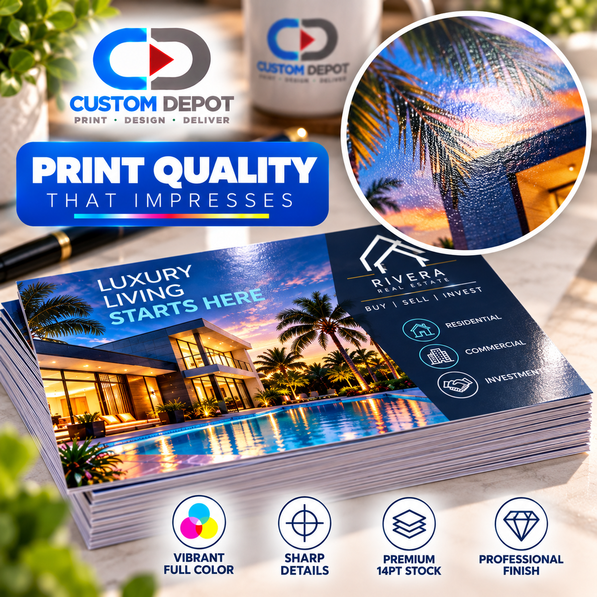 Custom 5.5" × 8.5" Business Postcards – Full Color Marketing & Promotional Printing | Premium 14pt Coated Cardstock