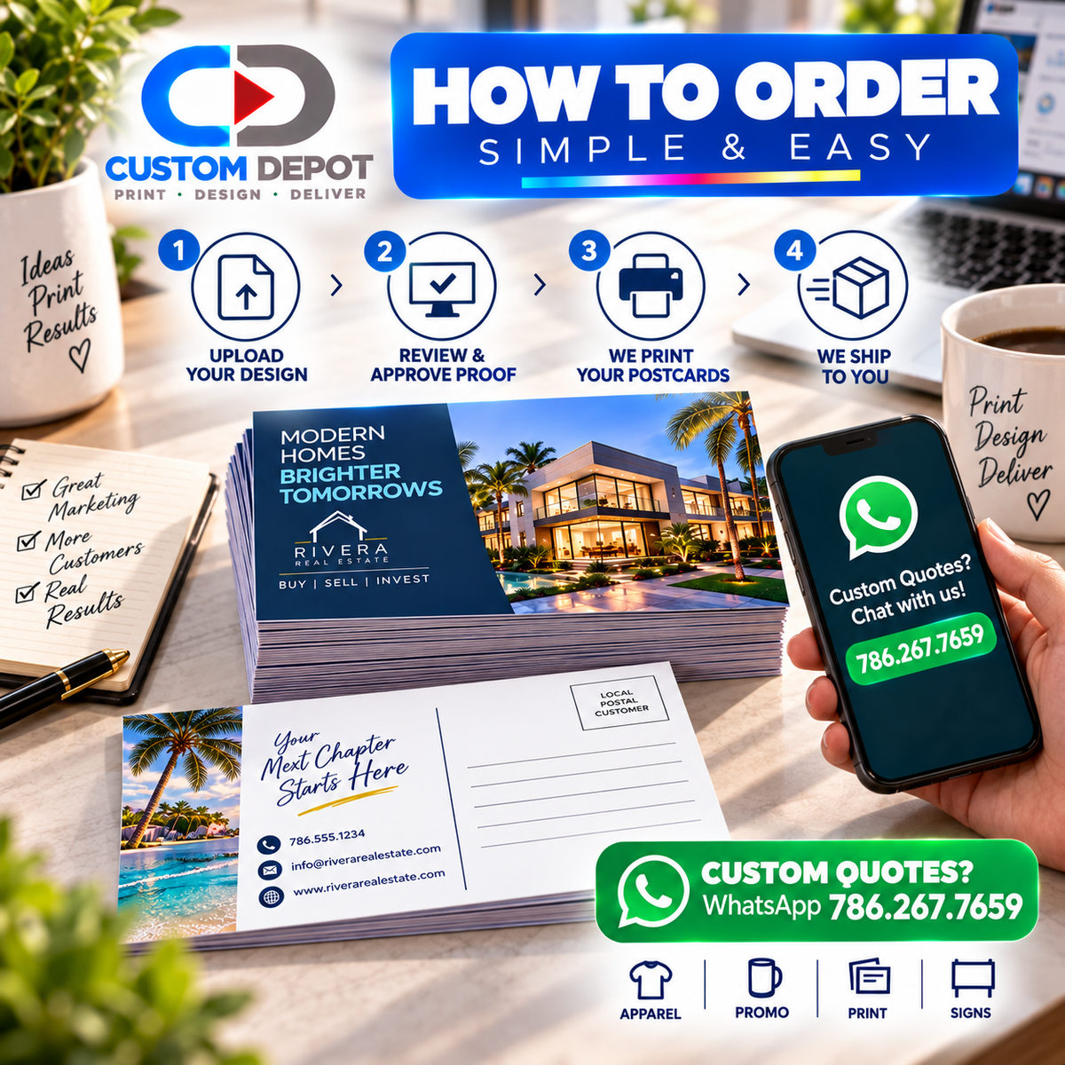 Custom 5.5" × 8.5" Business Postcards – Full Color Marketing & Promotional Printing | Premium 14pt Coated Cardstock