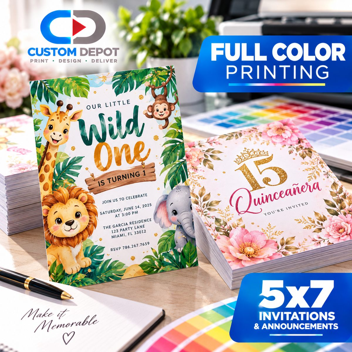 Custom 5x7 Invitations & Announcements – Full Color Personalized Birthday, Wedding, Quinceañera & Event Cards | 14pt Cardstock