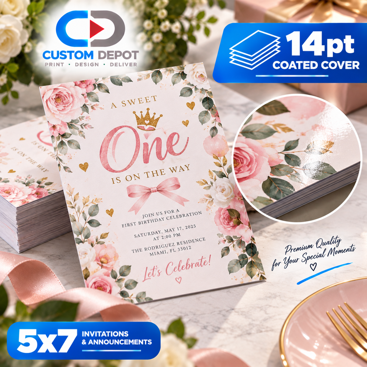 Custom 5x7 Invitations & Announcements – Full Color Personalized Birthday, Wedding, Quinceañera & Event Cards | 14pt Cardstock