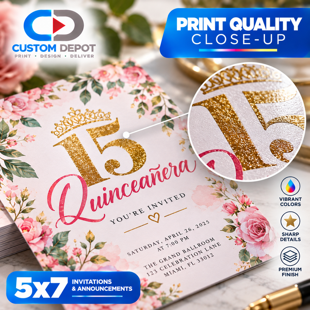 Custom 5x7 Invitations & Announcements – Full Color Personalized Birthday, Wedding, Quinceañera & Event Cards | 14pt Cardstock