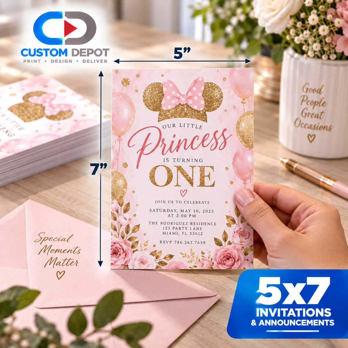 Custom 5x7 Invitations & Announcements – Full Color Personalized Birthday, Wedding, Quinceañera & Event Cards | 14pt Cardstock