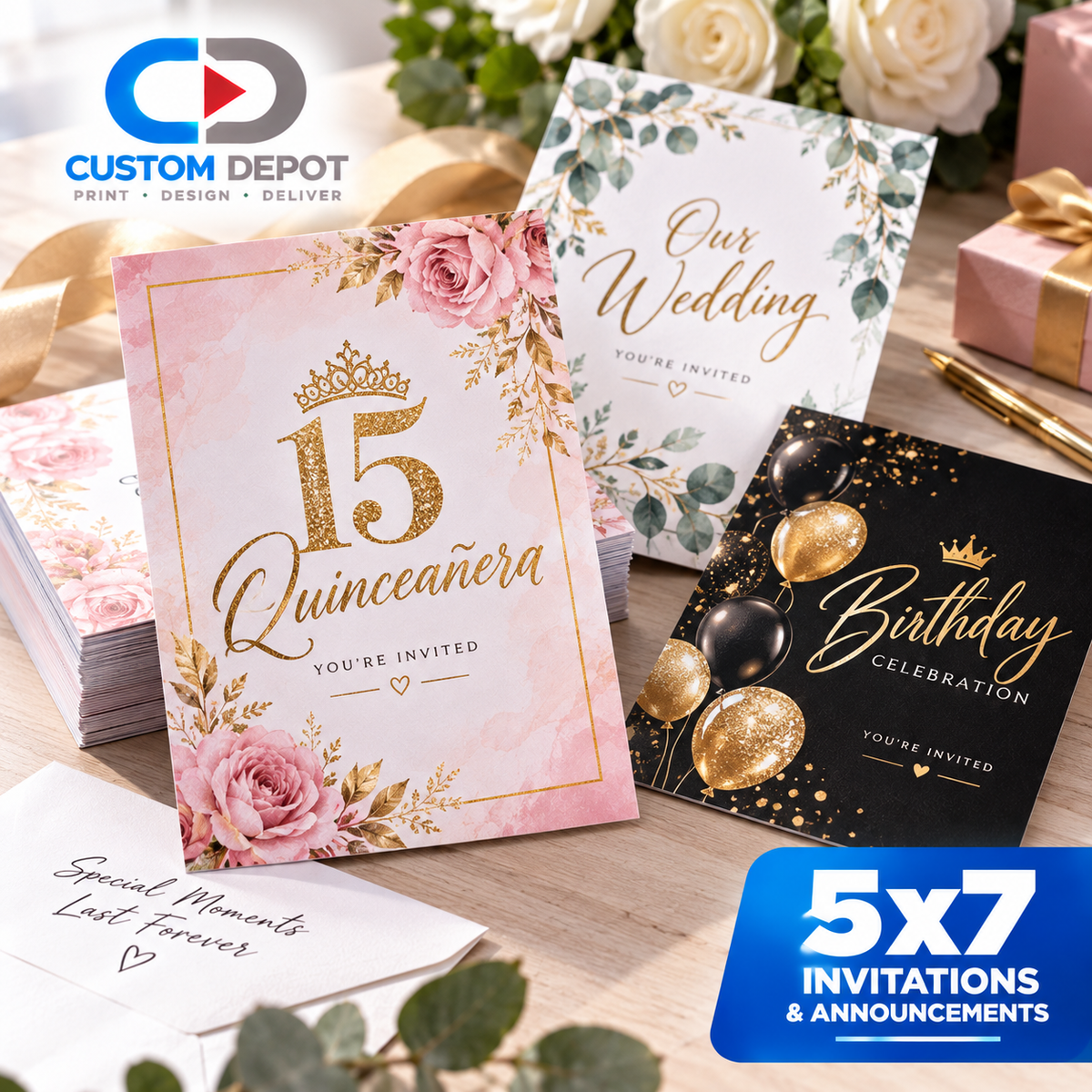 Custom 5x7 Invitations & Announcements – Full Color Personalized Birthday, Wedding, Quinceañera & Event Cards | 14pt Cardstock