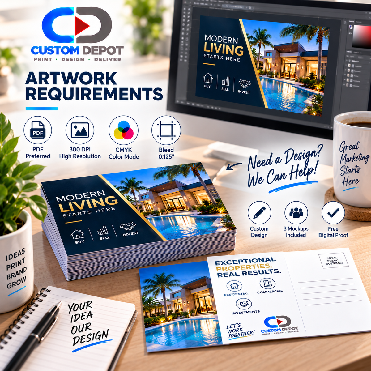 Custom 6.5" × 9" Marketing Postcards – Full Color Business Advertising & Direct Mail Printing | 14pt UV Coated Cardstock
