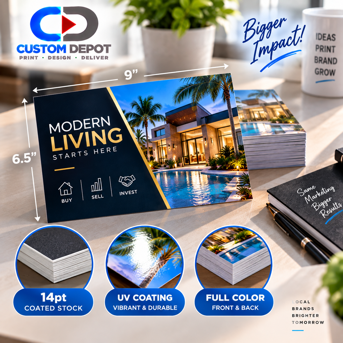 Custom 6.5" × 9" Marketing Postcards – Full Color Business Advertising & Direct Mail Printing | 14pt UV Coated Cardstock