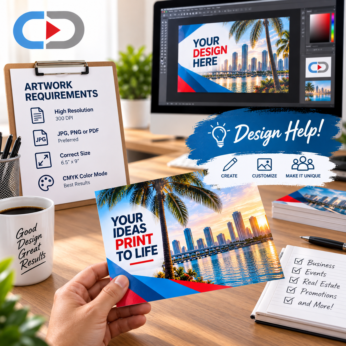 Custom 6.5" × 9" Marketing Postcards – Full Color Business Advertising & Direct Mail Printing | 14pt UV Coated Cardstock
