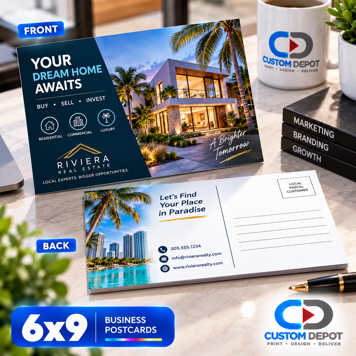 Custom 6" × 9" Business Postcards – Full Color Direct Mail & Marketing Postcard Printing | Premium 14pt Coated Cardstock