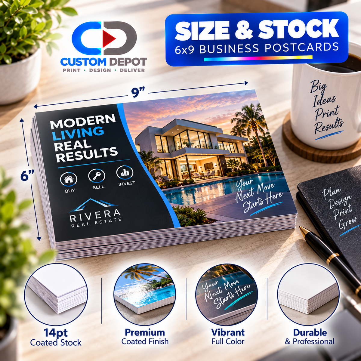Custom 6" × 9" Business Postcards – Full Color Direct Mail & Marketing Postcard Printing | Premium 14pt Coated Cardstock
