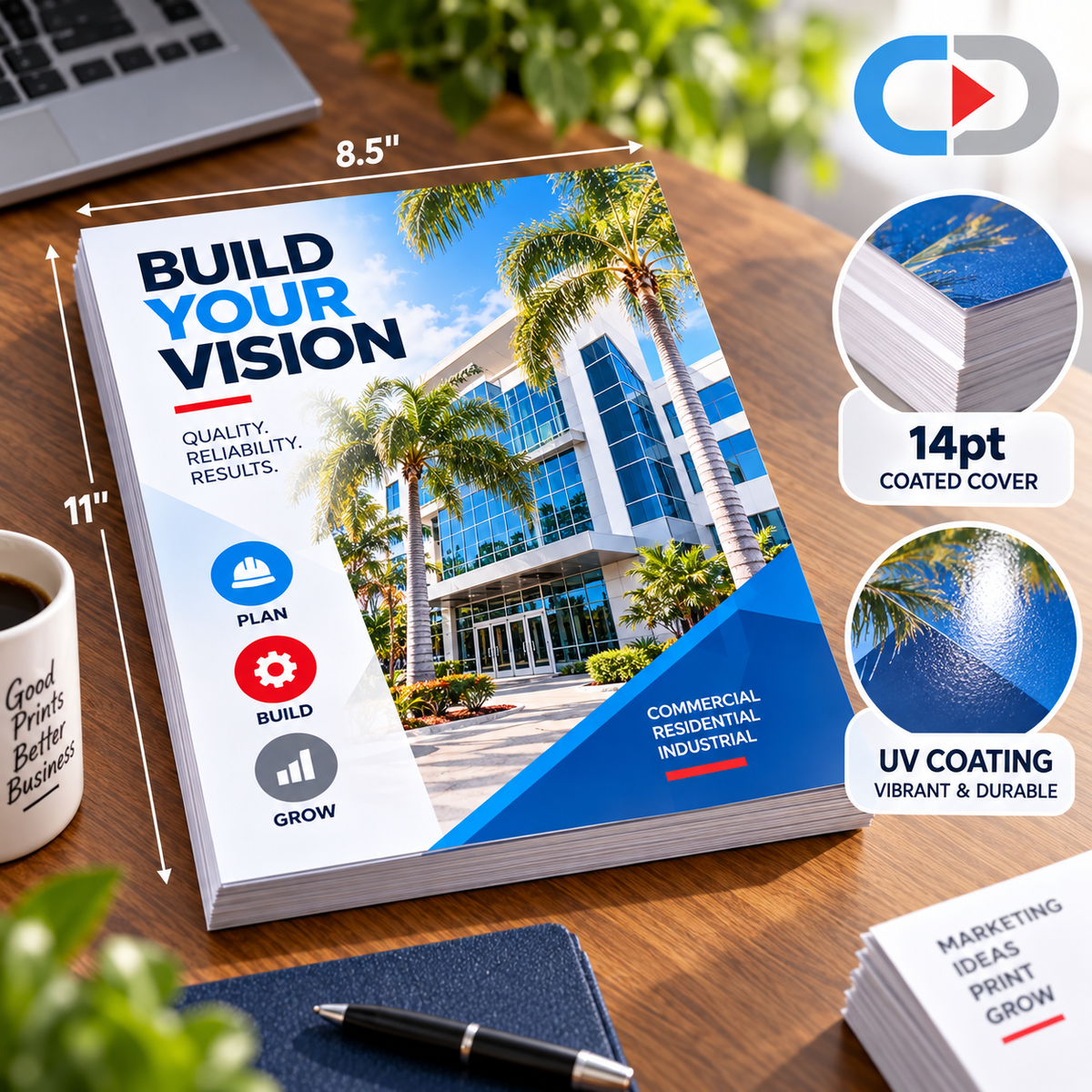 8.5" x 11" Oversized Marketing Mailers | Full Color Custom Printing – 14pt UV Coated