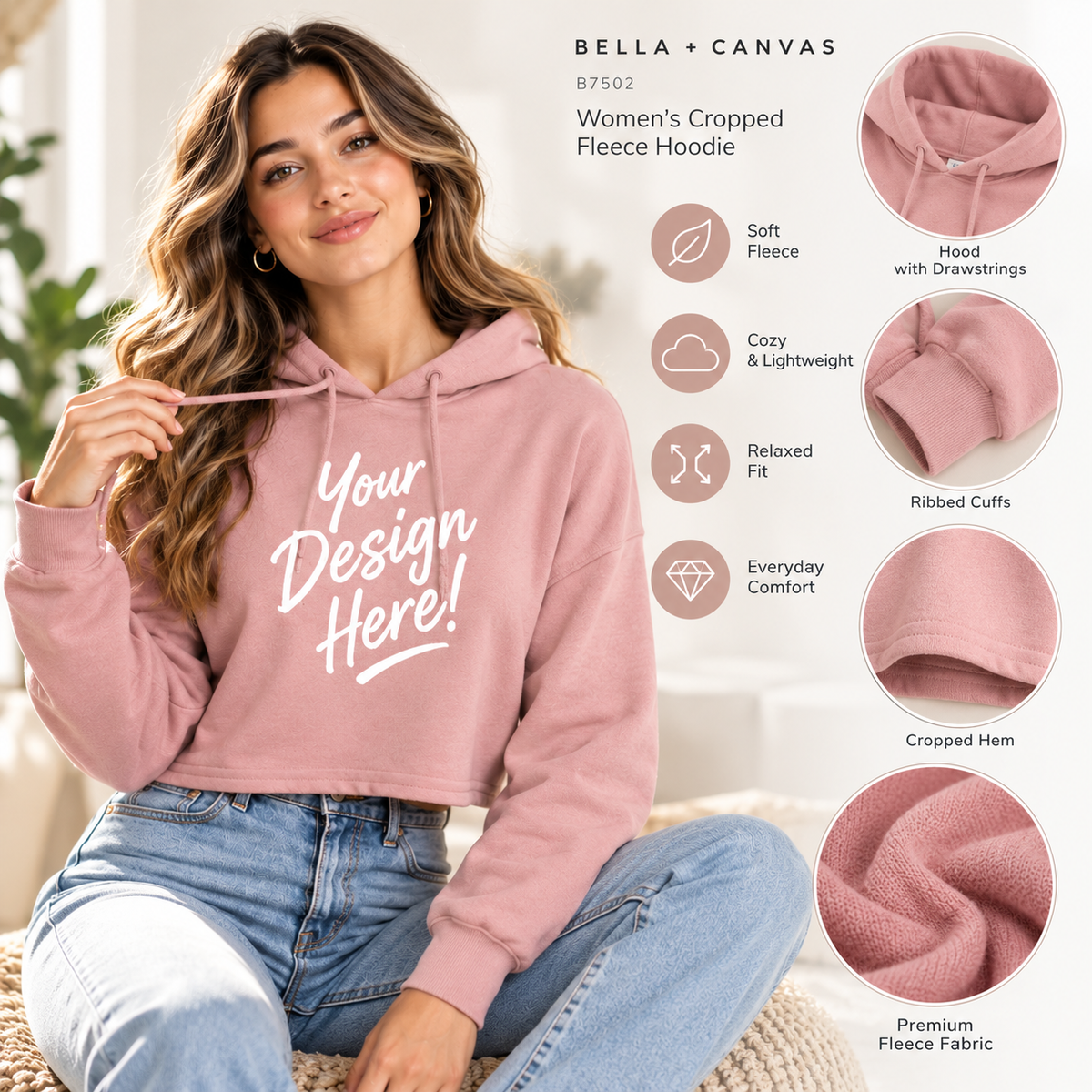 Bella + Canvas  Women's Cropped Fleece Hoodie (B7502)