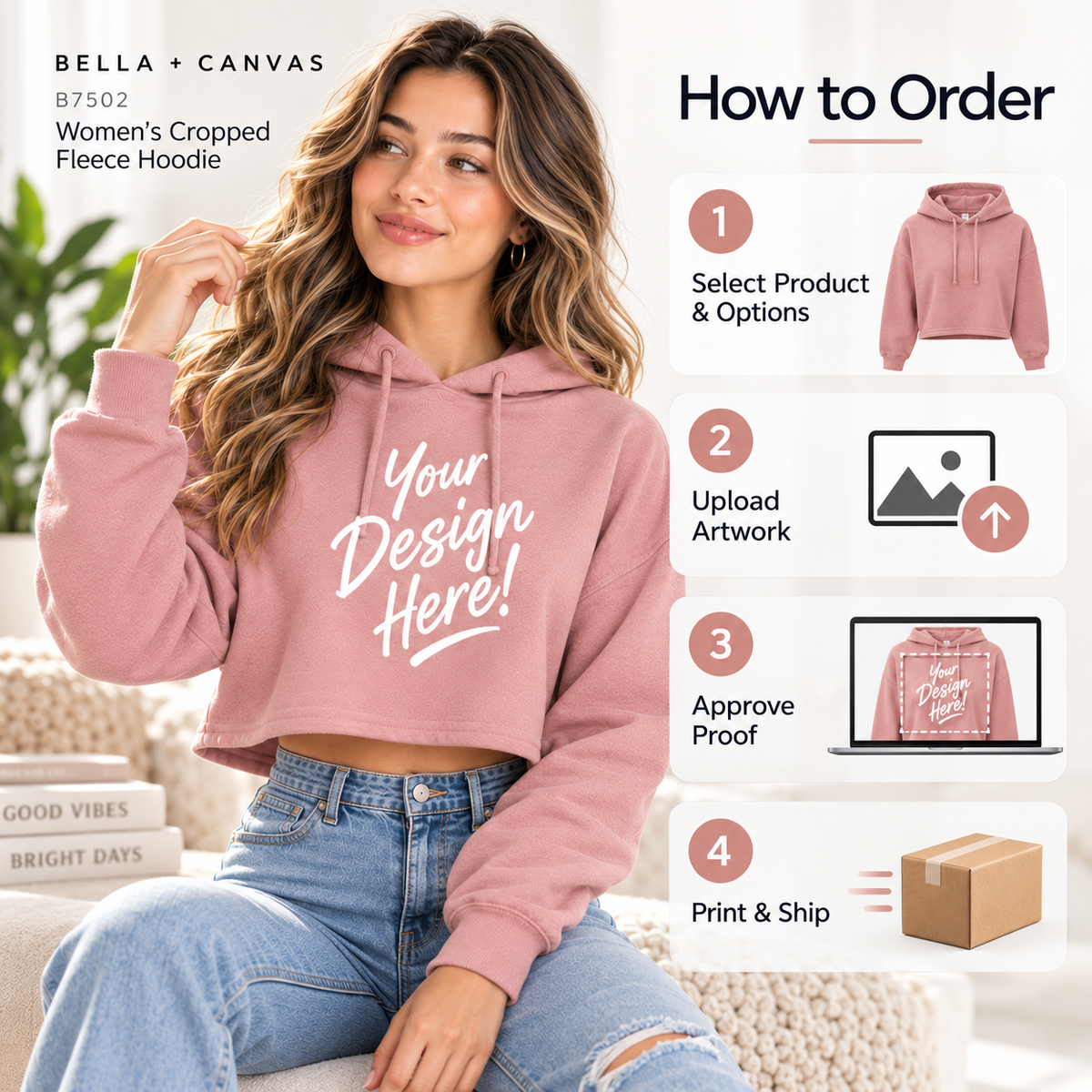 Bella + Canvas  Women's Cropped Fleece Hoodie (B7502)