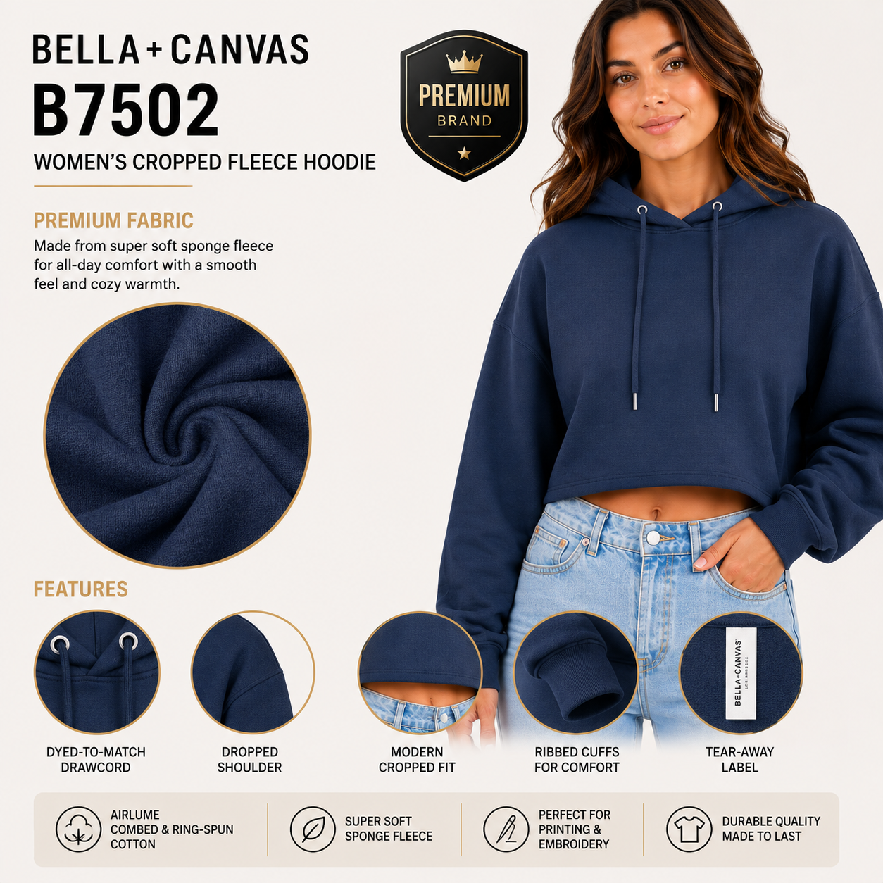 Bella + Canvas  Women's Cropped Fleece Hoodie (B7502)