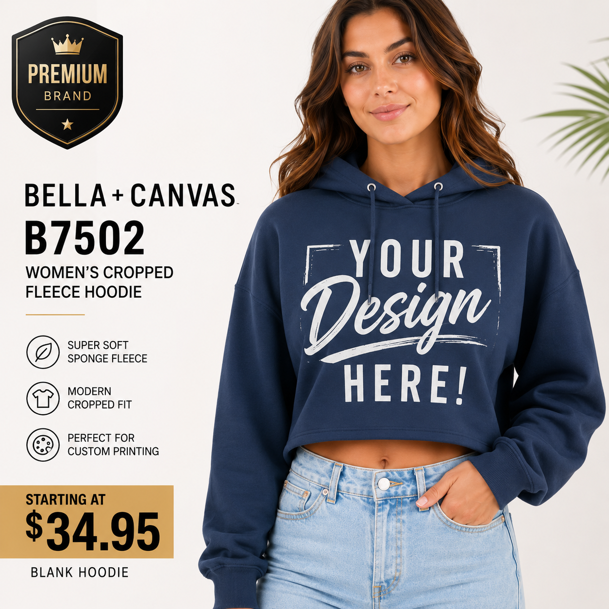 Bella + Canvas  Women's Cropped Fleece Hoodie (B7502)
