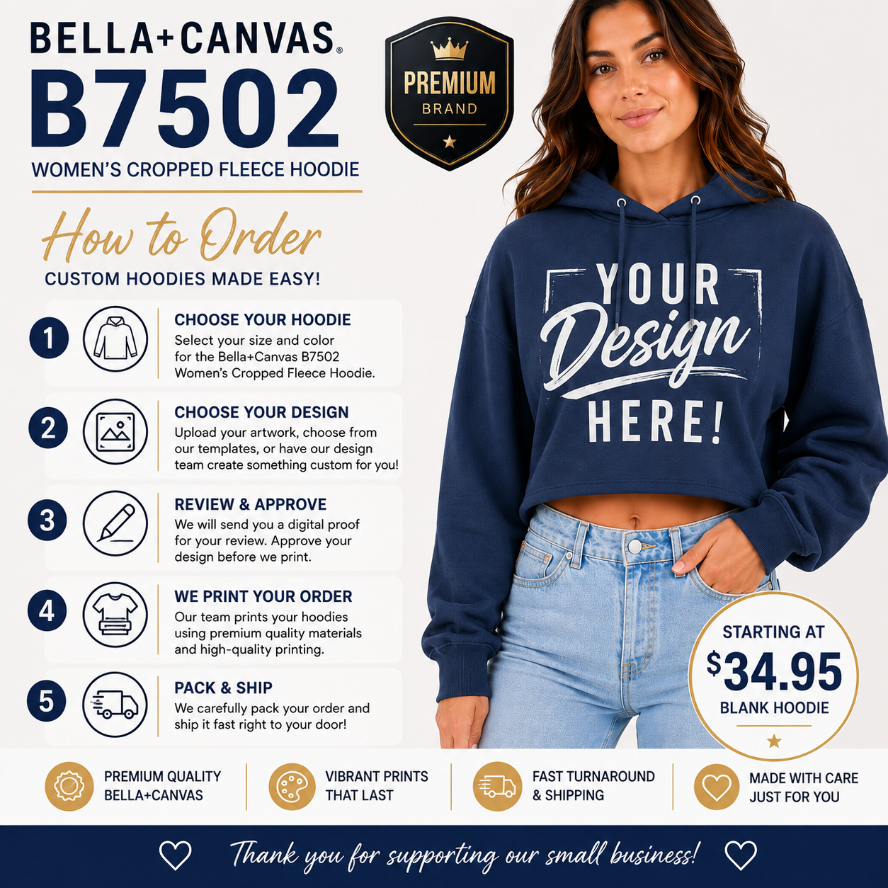Bella + Canvas  Women's Cropped Fleece Hoodie (B7502)