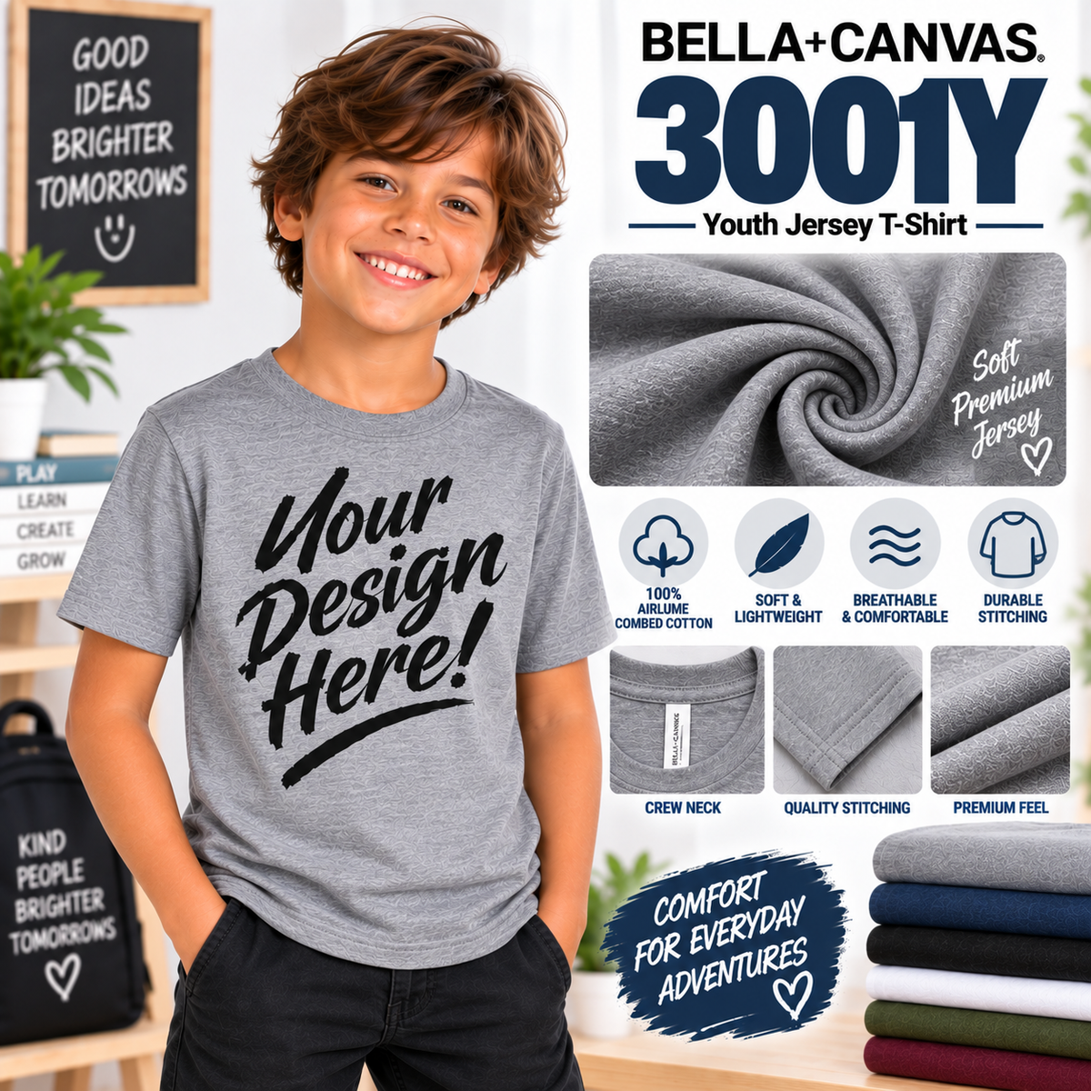 Bella + Canvas  Youth Jersey T-Shirt (3001Y)