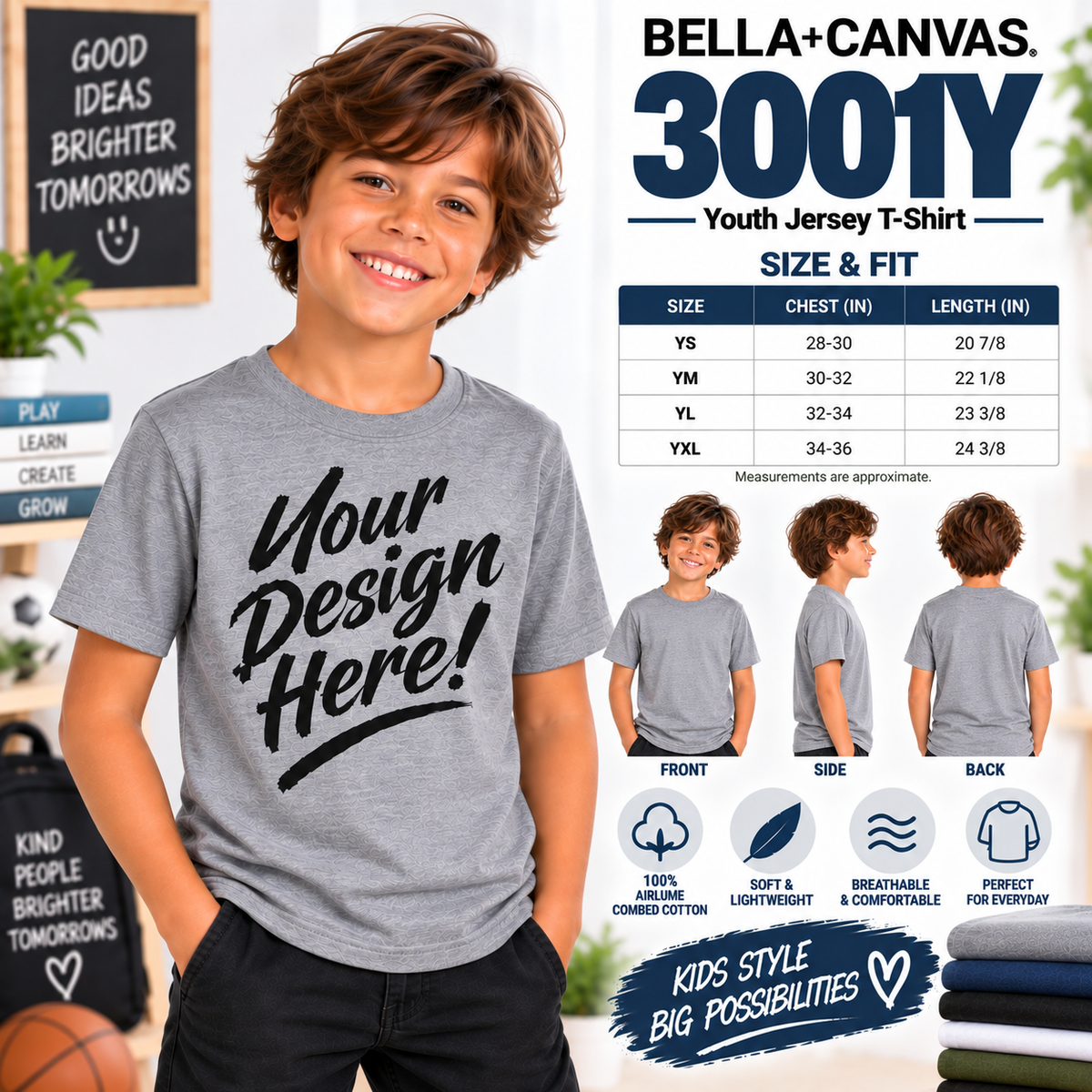 Bella + Canvas  Youth Jersey T-Shirt (3001Y)