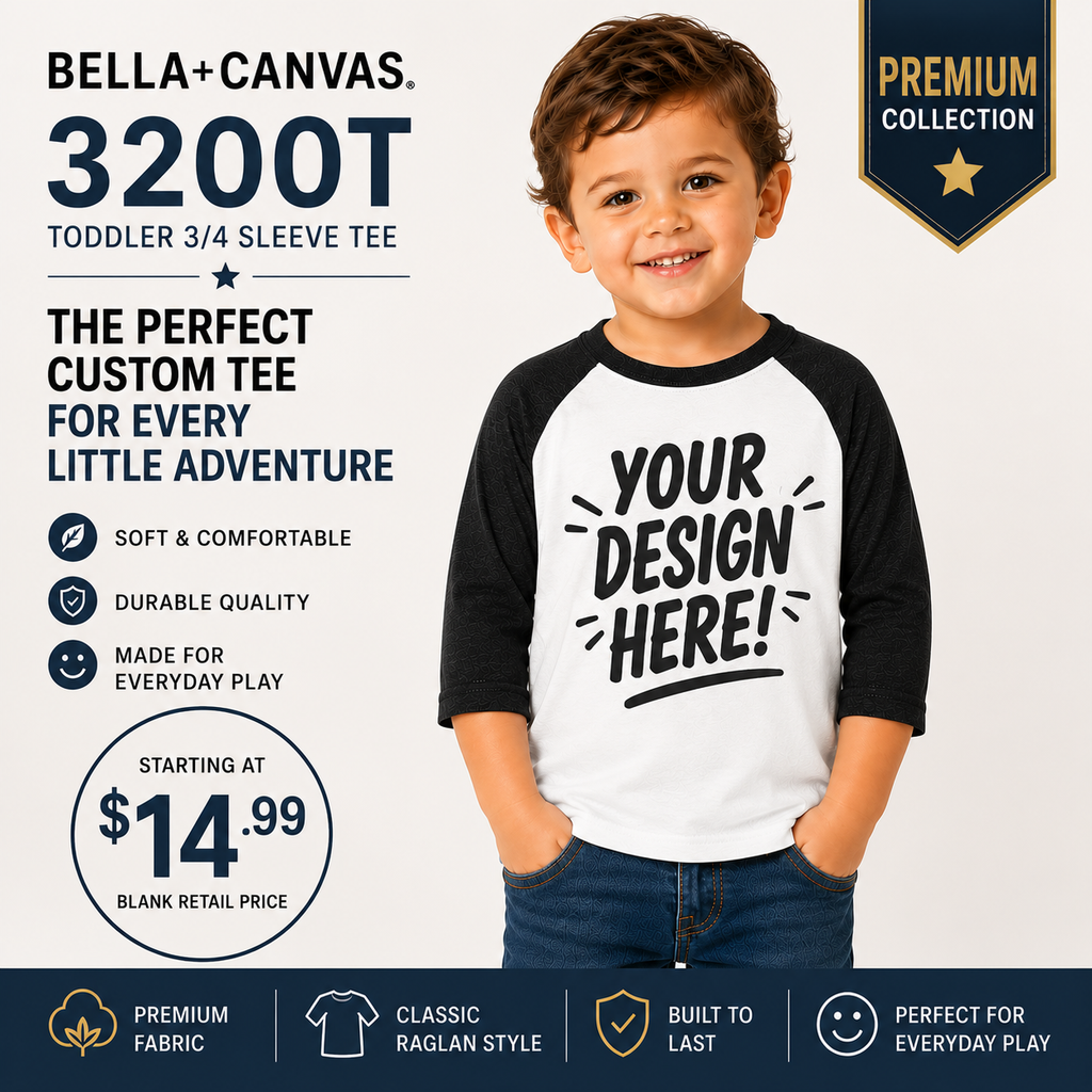 Bella + Canvas Toddler 3/4 Sleeve Baseball Tee (3200T)