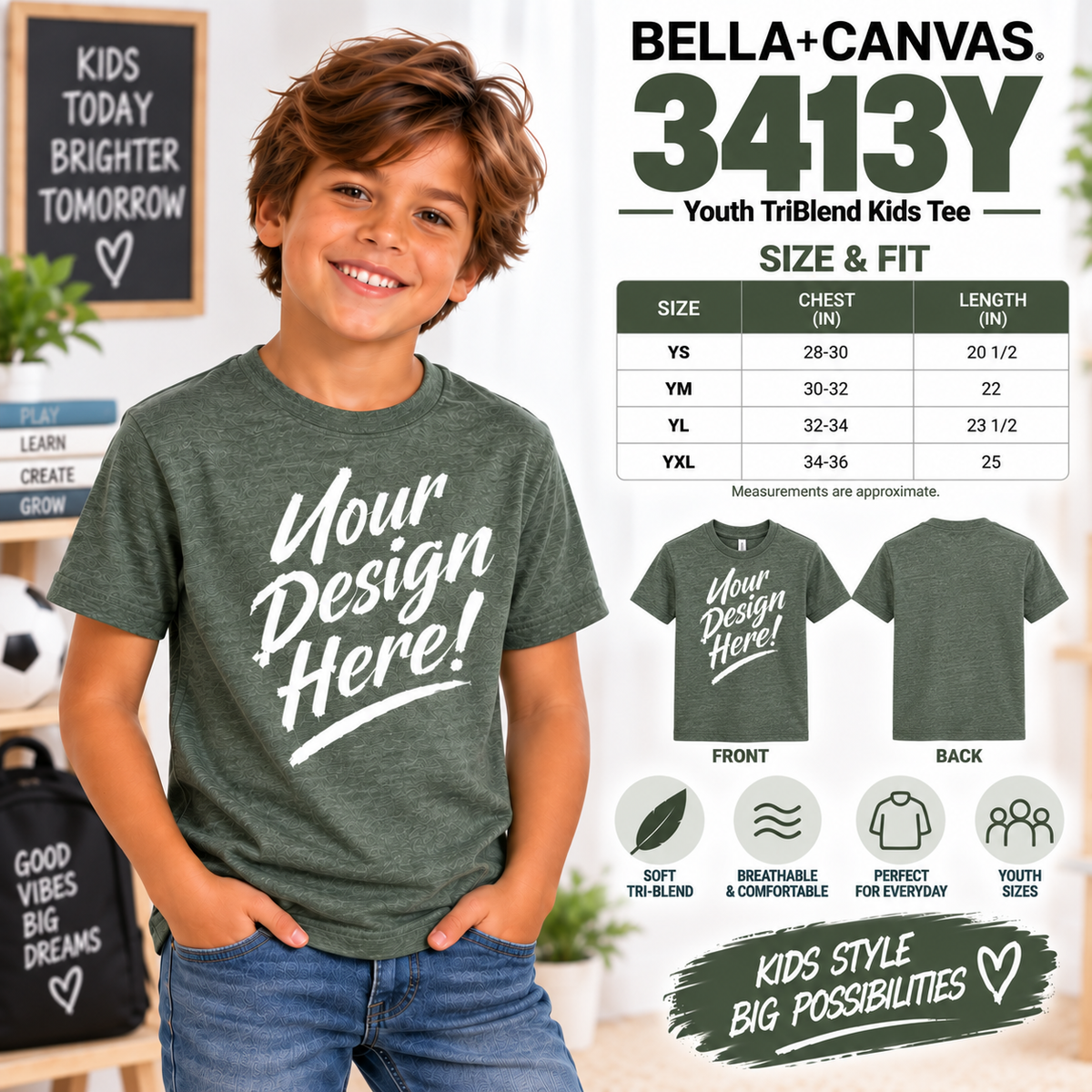Bella + Canvas  Youth TriBlend Kids Tee (3413Y)