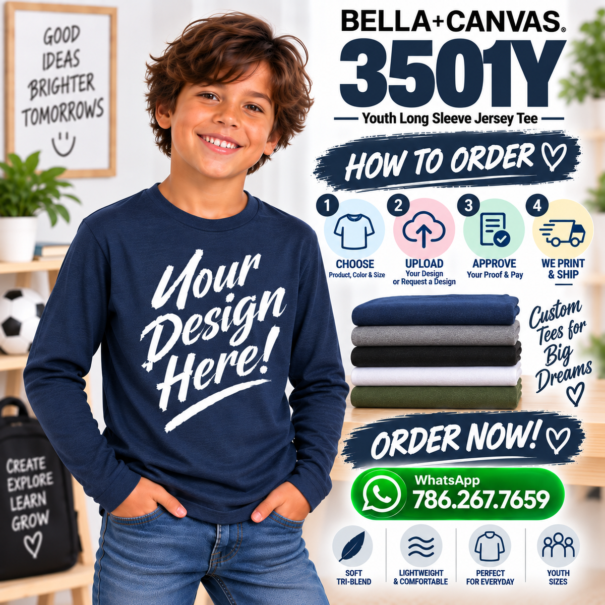 Bella + Canvas Youth Long Sleeve Jersey Tee  (3501Y)
